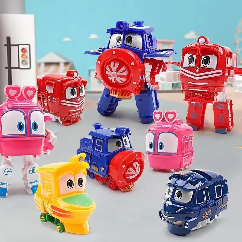 Children Cartoon Trains Deformation Robots Model Toys Plastics Train Action Figure Deformation Robot Car Anime Game Kids Gifts