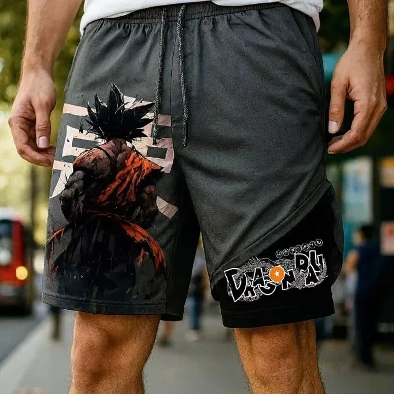 

Men's Dragon Ball Hot Blood Anime Double-layer Shorts 2025-26 Comfortable Breathable Sports Five-Point Pants