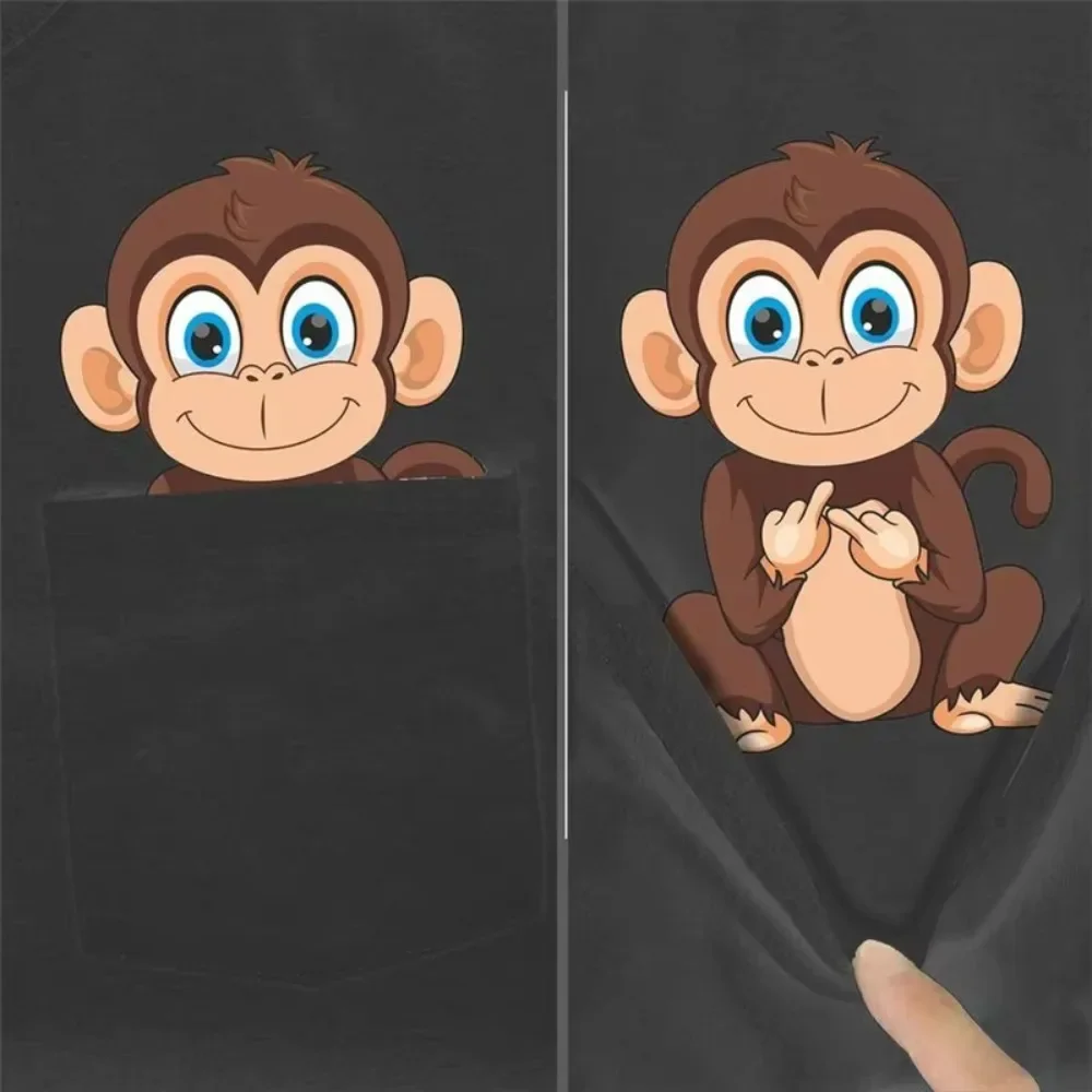 CLOOCL Monkey Cotton T-Shirt Funny Animals Panda Cock Sloth Double Middle Fingers Pocket T-shirt Men for Women Clothing Dropship