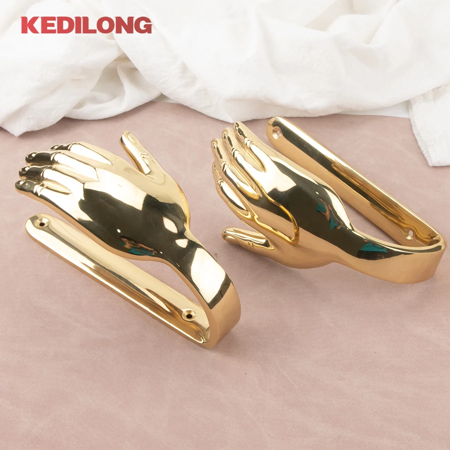 

2pcs European luxury solid brass gold U-hand shaped curtain hooks for bedroom living room walls