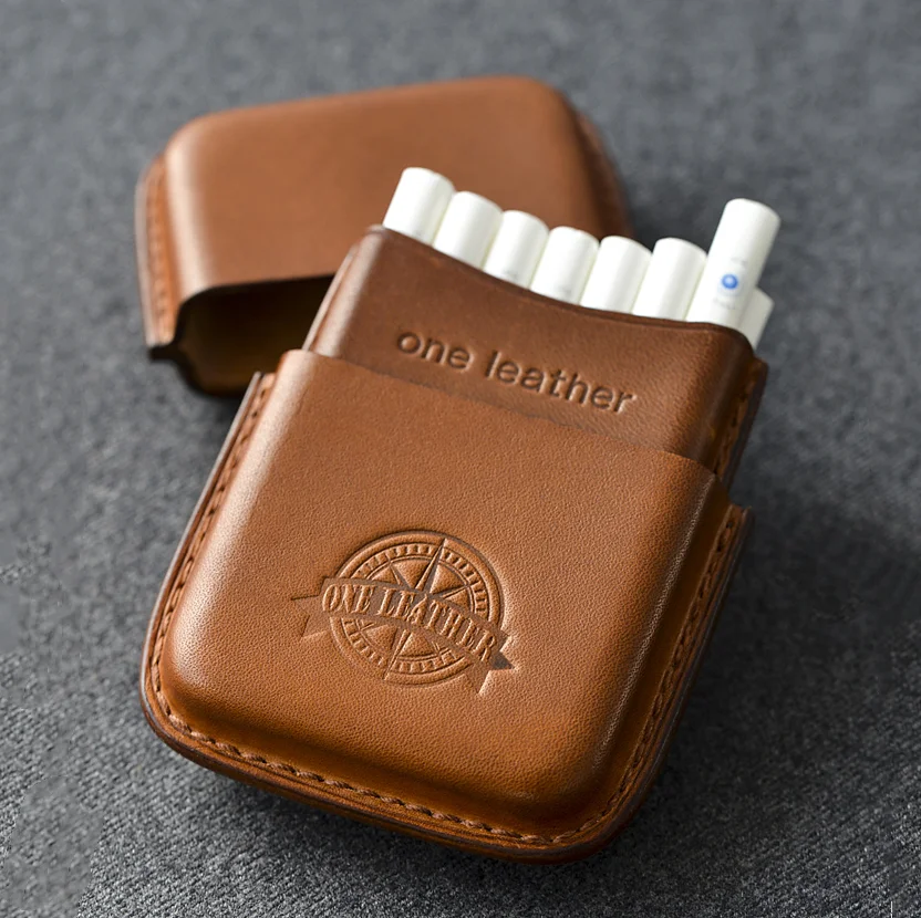 Retro Handmade Cowhide Leather Cigarette Box for Men with Detachable Cover 14-Stick Holder Portable Creative Gift