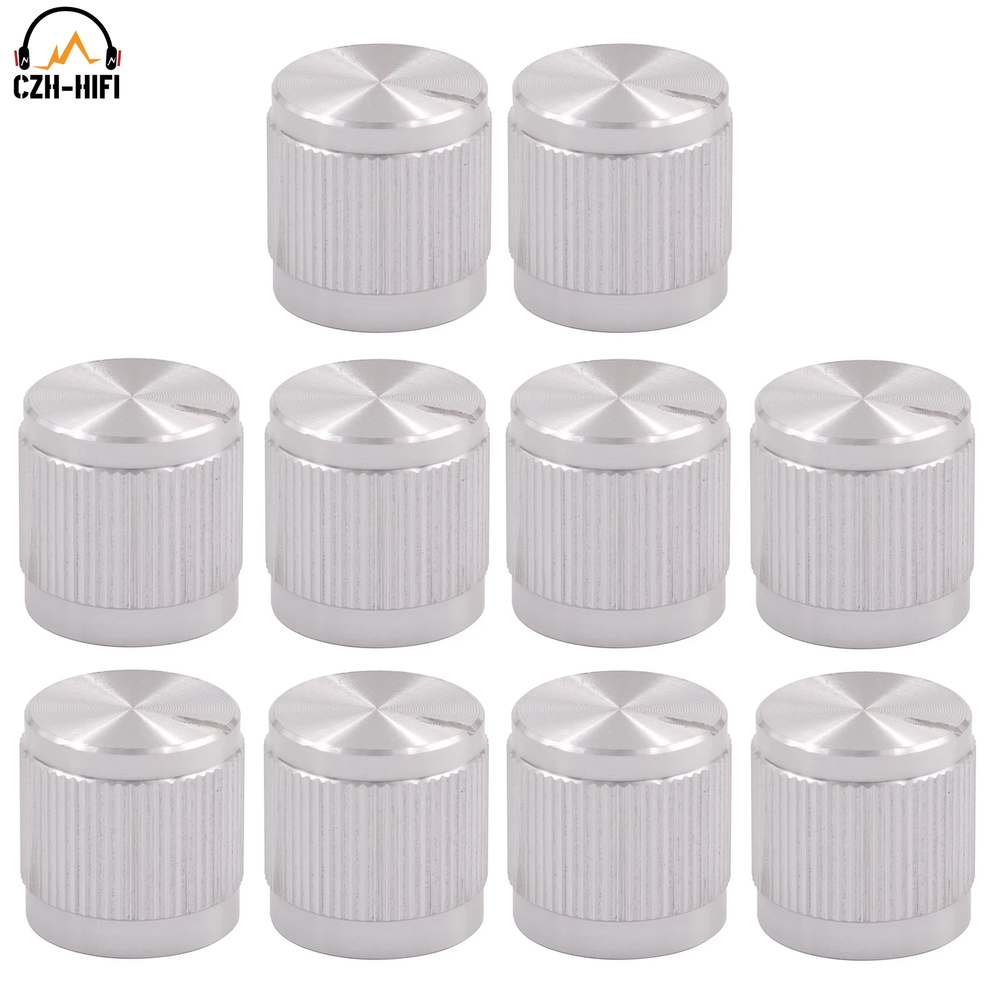 10 個 15 × 15 ミリメートル金属アルミノブキャップボタン帽子ポテトミオメーターボリュームコントロールギターアンプエフェクトペダルストンプボックス DJ ミキサーラジオ