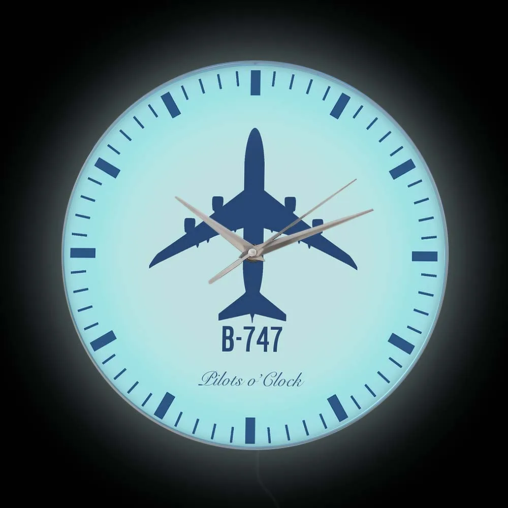 Boeing 747 Passenger Airplane Modern Design LED Lighted Wall Clock Pilot Home Decor Aircraft Plane Wall Watch Night Light Clock