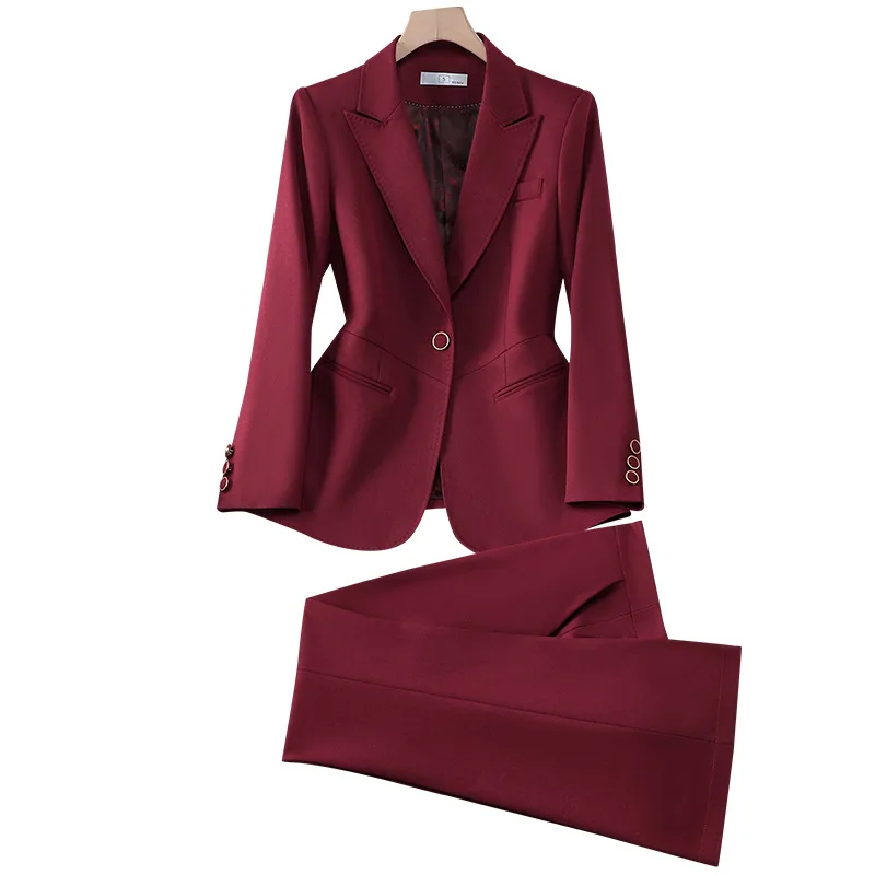 Wine Red Suits Women 2024 New Autumn High End Fashion Temperament Business Slim Blazer And Pants Sets Office Lady Work Wear