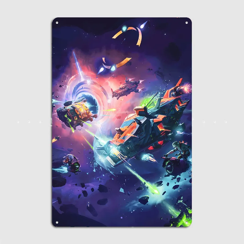 Space Battle with Spaceships and Portal Poster Metal Tin Sign Indoor Outdoor Home Decor Bar Custom Posters Wall Room Decorations