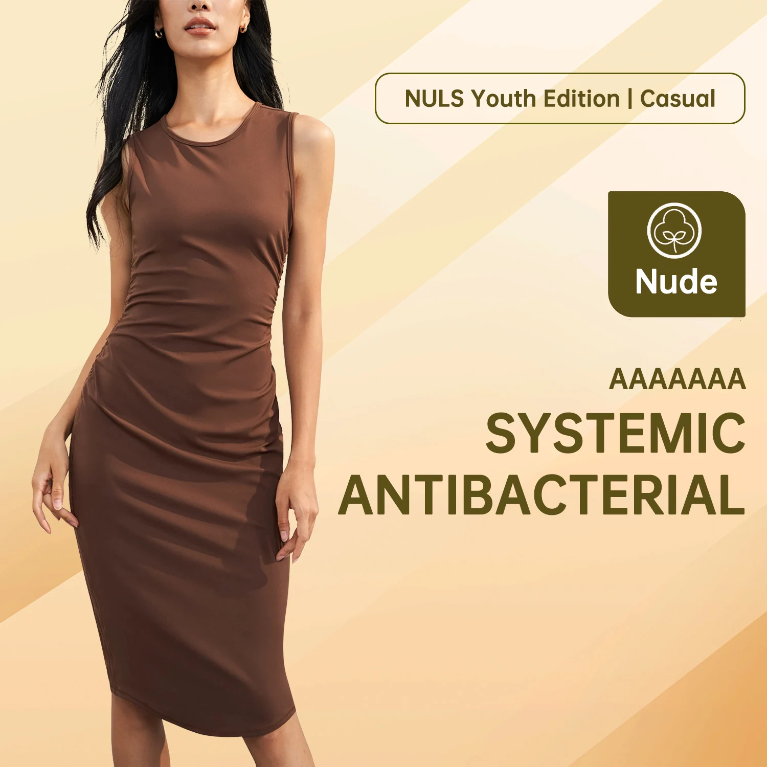 

Youth Edition Antibacterial Nude Feel Dress Summer Round Neck Sleeveless Long Dress Waist Pleated Long Dress