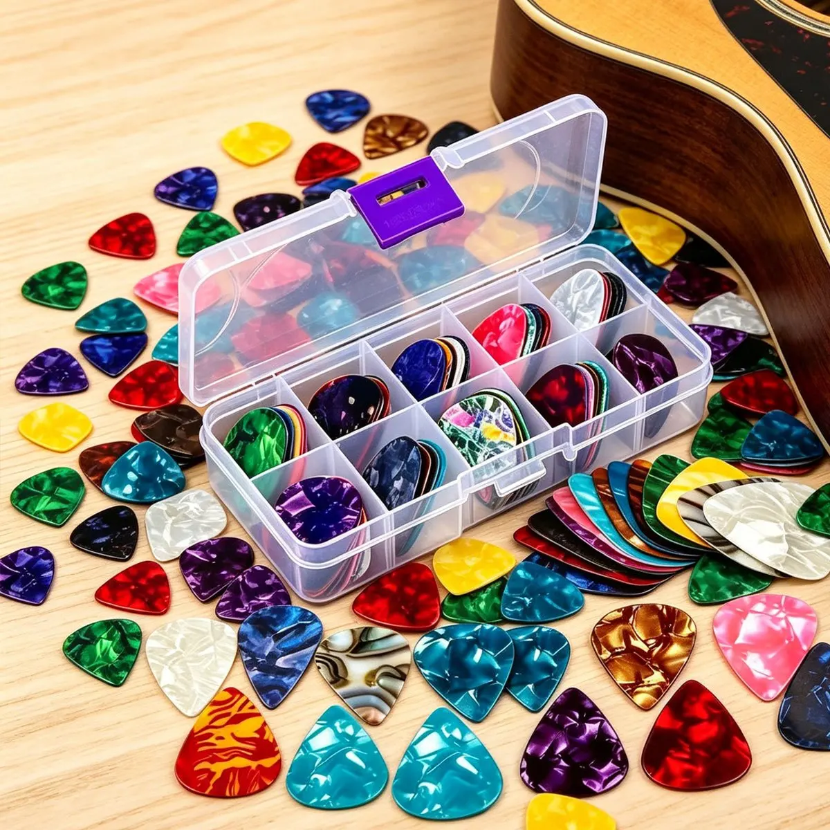 40Pcs Boxed Assorted ABS Guitar Picks – 0.46mm Random Patterns, Versatile Plectrum Set for Acoustic/Electric, Ukulele  ZSY