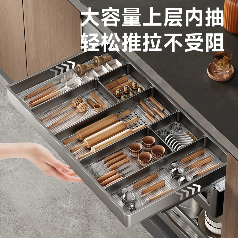 خزانة المطبخ، سلة قابلة للسحب، مساحة منزلية من ثلاث طبقات، أطباق من الألومنيوم المقاوم للصدأ، سلة تخزين من نوع درج #3