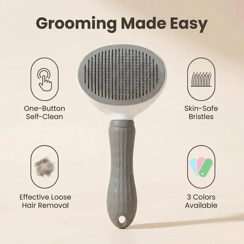 Self Cleaning Pet Slicker Brush One Click Deshedding For Cats Dogs Remove Loose Hair Grooming Massage Comb Safe Gentle Efficient