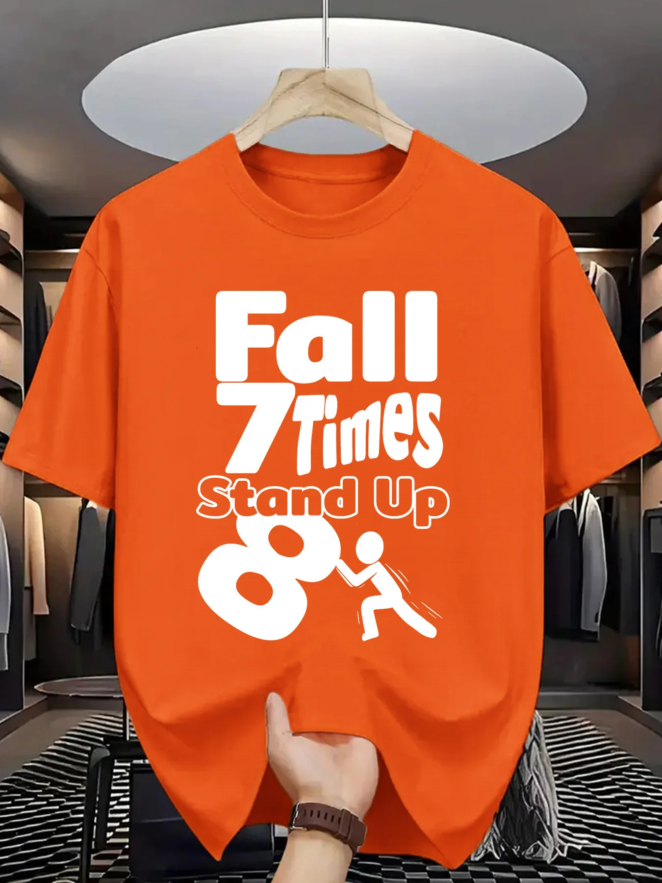 Women Crew Neck T Shirt Fall 7 Times Stand Up 8 Figure Motivational Text Print Tees Soft Tops For Ladies Daily Street Wear