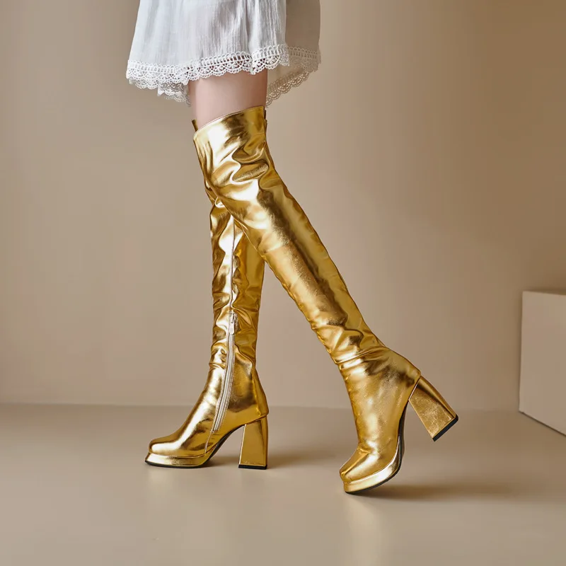 

Fashion High Boots Over The Knee Long Boots Gold Silver European American Boots
