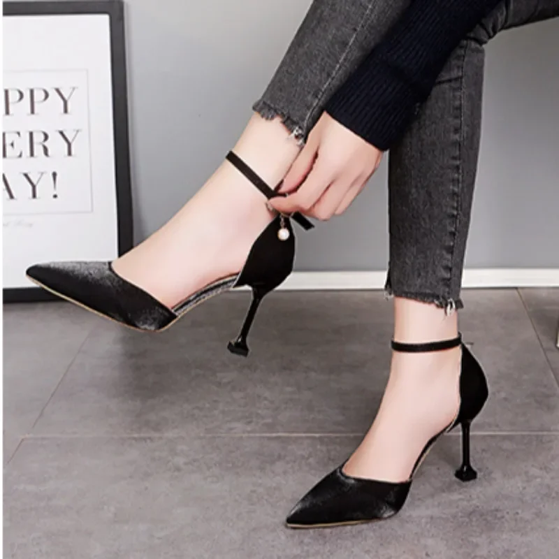 

High Heels Women 2024 Spring Summer Fall New One-button Pointed Single-shoe Fashion High-heeled Sandals Women Sandals Zapatilla