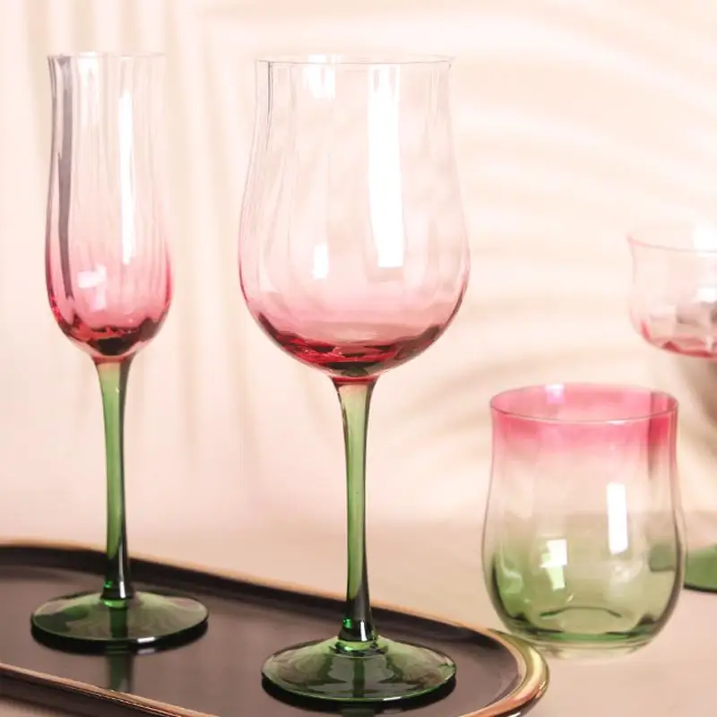 Tulip Shaped Gradient Foot Density Red Wine Glass Creative Medieval Hand Blown Artistic   High Ball Glass Nordic ...