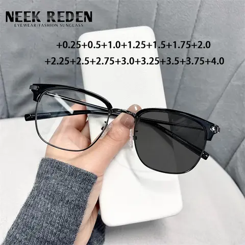 2025 Alloy Frames Photochromic Reading Glasses Women Men Retro Optical Eyeglasses With Diopter +0.5 +0.75 +1.25 +1.75 +2.75 +4.0