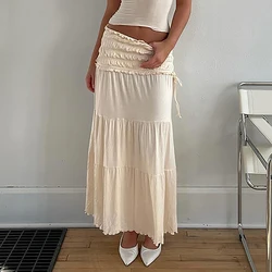 Lygens Solid High Waist Stretchy Ruched Long Midi Skirt New Fashion 2024 Summer Streetwear Wholesale Korean Casual Clothing