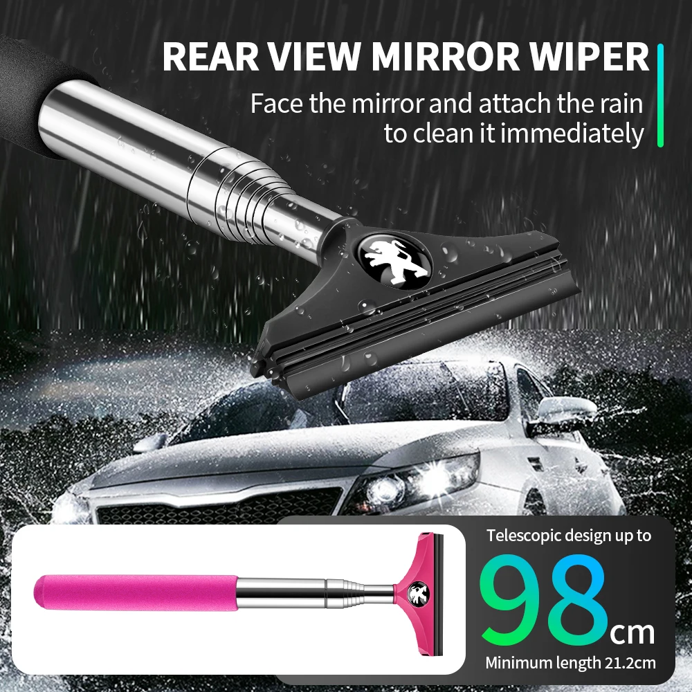 Durable Auto Badge Rearview Mirror Wiper Telescopic Cleaning Tool For PEUGEOT 206 307 308 3008 207 208 407 508 2008 5008 107 205