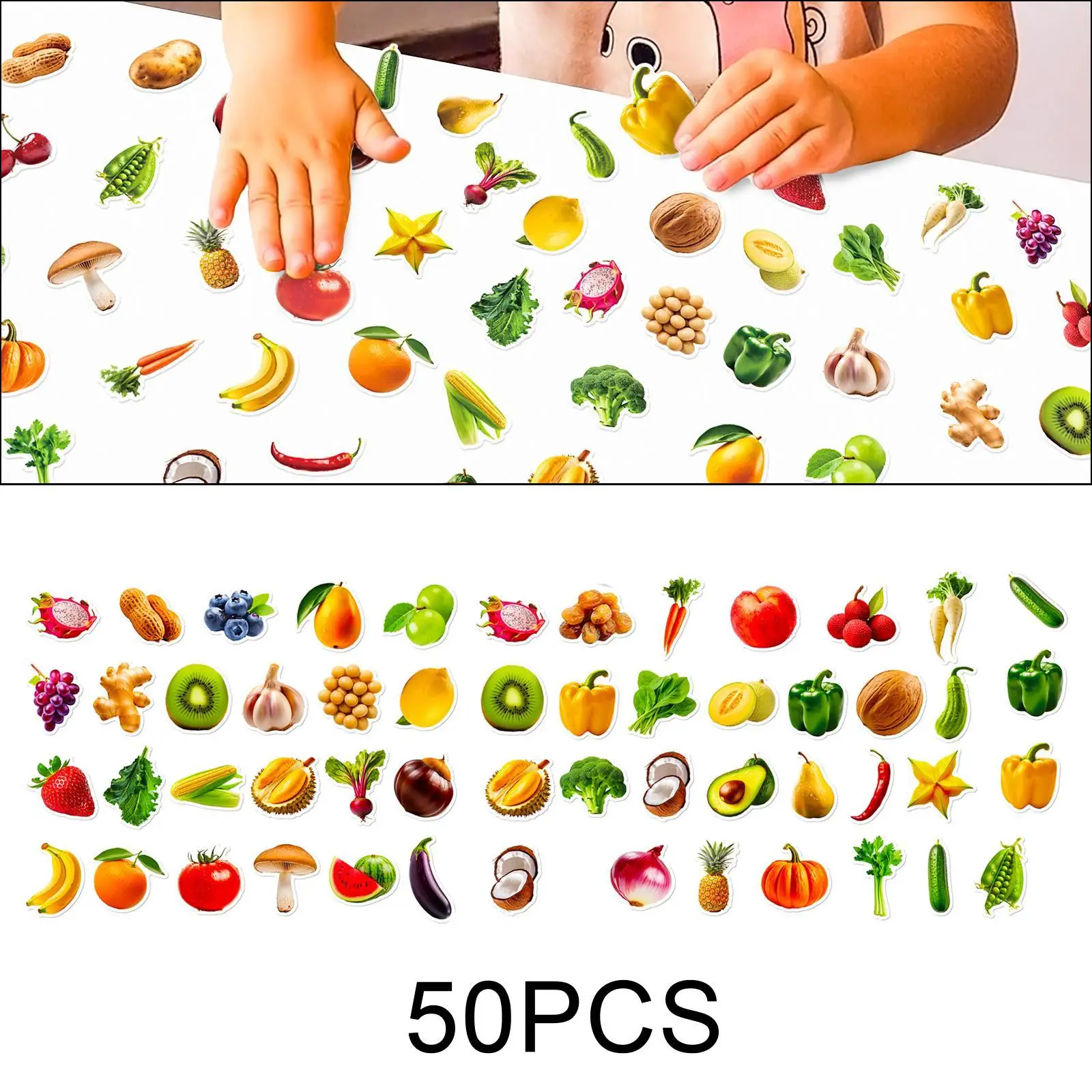 Autocollants Fruits et légumes pour enfants, 50 pièces, autocollants d'apprentissage éducatif, autocollants alimentaires pour ordinateur portable, bouteille d'eau, réfrigérateur