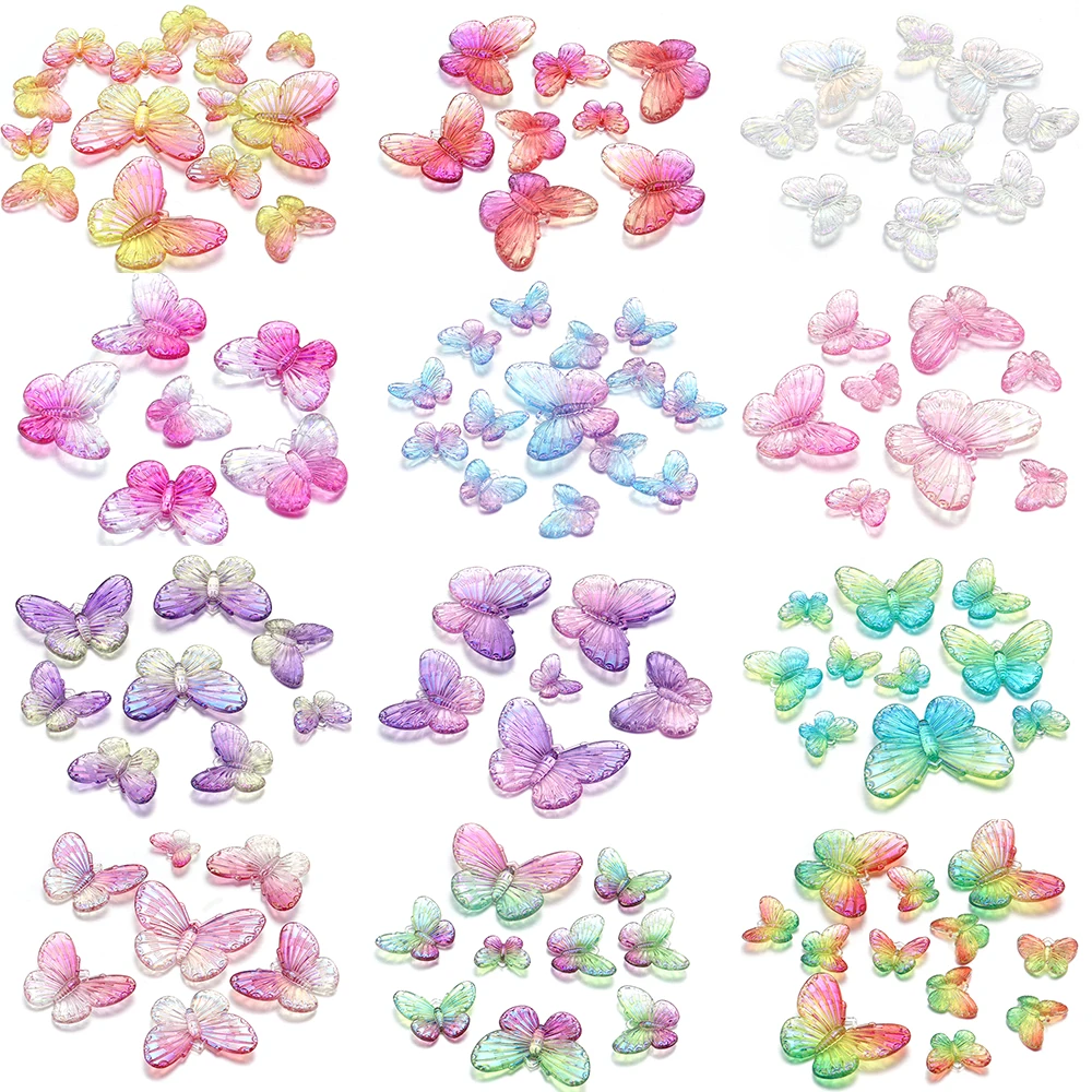 10-40pcs Gradient Colorful Butterfly Beads Loose Spaced Acrylic Charms Beads For Jewelry Making Decoration DIY Hairclip Necklace image 6