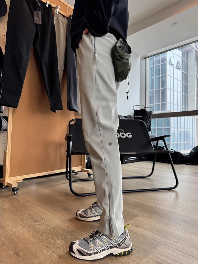 アメリカンスレメンズ秋冬ソフトエルワークウェアパンツジッパーサイドスポーツクライミングカジュアルアウトドアルーズフィットパンツ