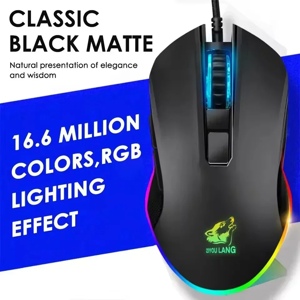 ,Retroiluminação RGB, 3 DPI ajustáveis, mouse para laptop de jogos com 6 botões, mouse para jogos com mouse óptico USB com fio para computador, ergonômico