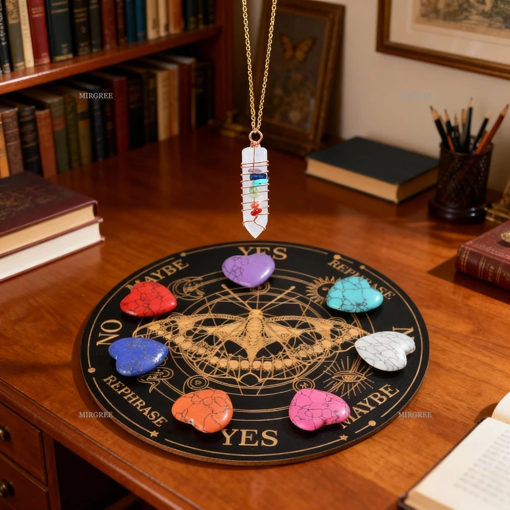 1/8/9 Pcs7 Heart-shaped Crystal with Divination Board and Necklace, Used for Meditation, Yoga, and Spiritual Decoration