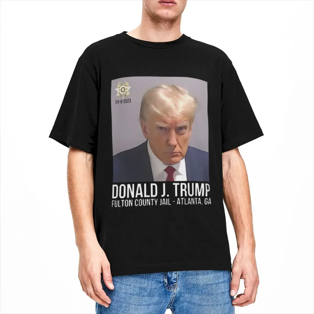 Unique Parody Trump Mug Shot Never Surrender T-Shirts for Men Women Round Neck 100% Cotton Short Sleeve Tees Printing Tops