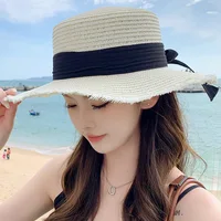 Korean Bow Straw Hat for Women Outdoor Beach Wide Brim Sun Visor Cap  Summer Vacation Sunshade Female Panama Hats - Image 4