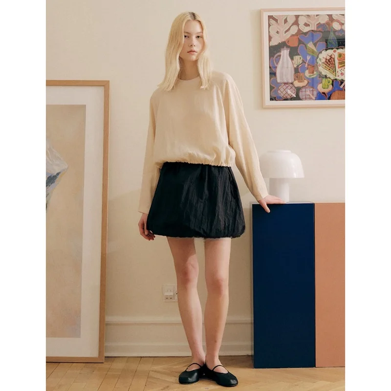 

Slimming f Skirt with Belt Dstring Korean Sle Commute Versatile ort Skirt Pleated Pure Color Other Material