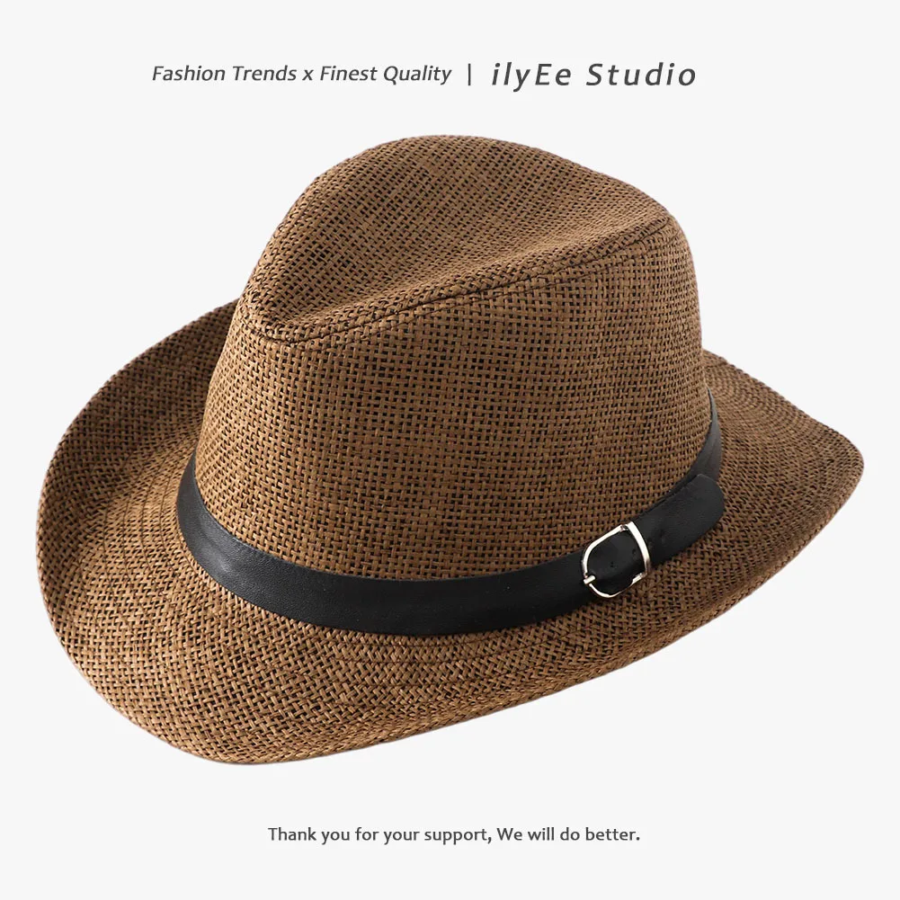 1pc Big Head Straw Fedoras Hat for Men Women Summer Trendy Beach Sun Hats Solid Color Straw Ribbon Casual Cowboy Jazz Caps