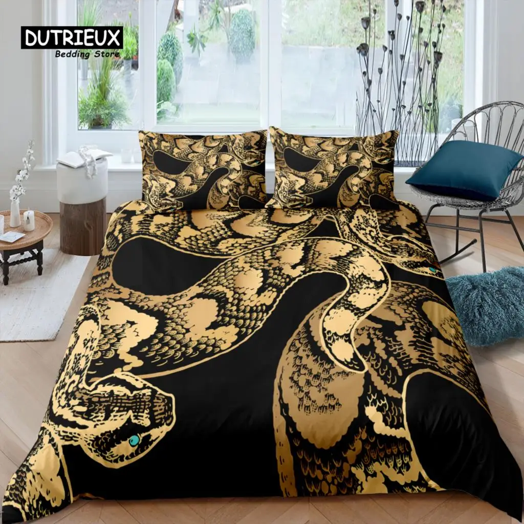 Home Living Luxury 3D Golden Python Bedding Set Snake Duvet Cover Pillowcase Queen and King EU/US/AU/UK Size Comforter Bedding