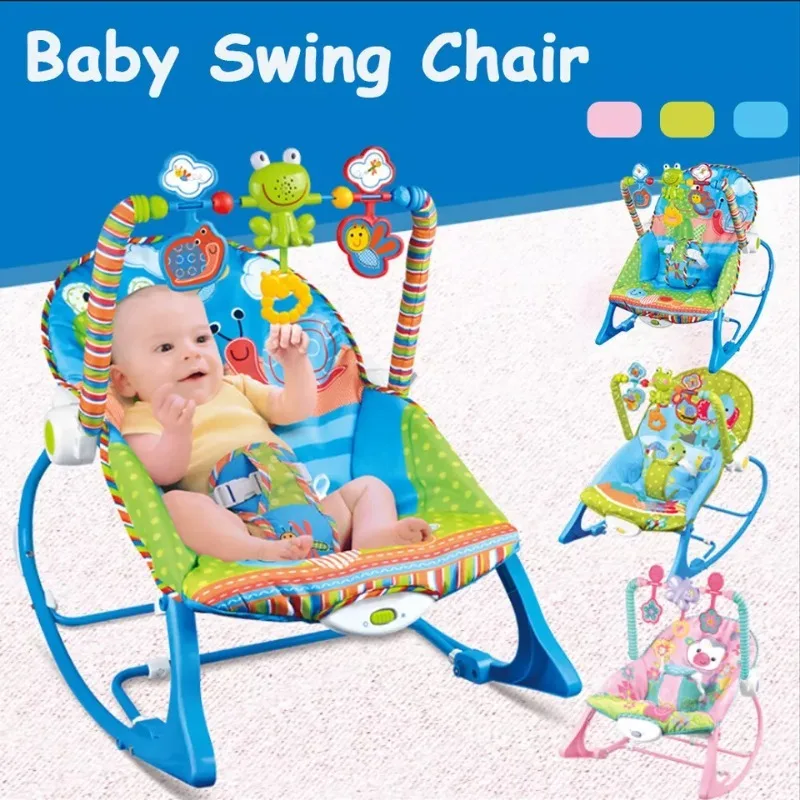 2 in 1 Baby Music Bouncer & Rocker Toys Removable Toy Rack Height Adjustable Portable Baby Cradle Chair for Kids Boys Girls