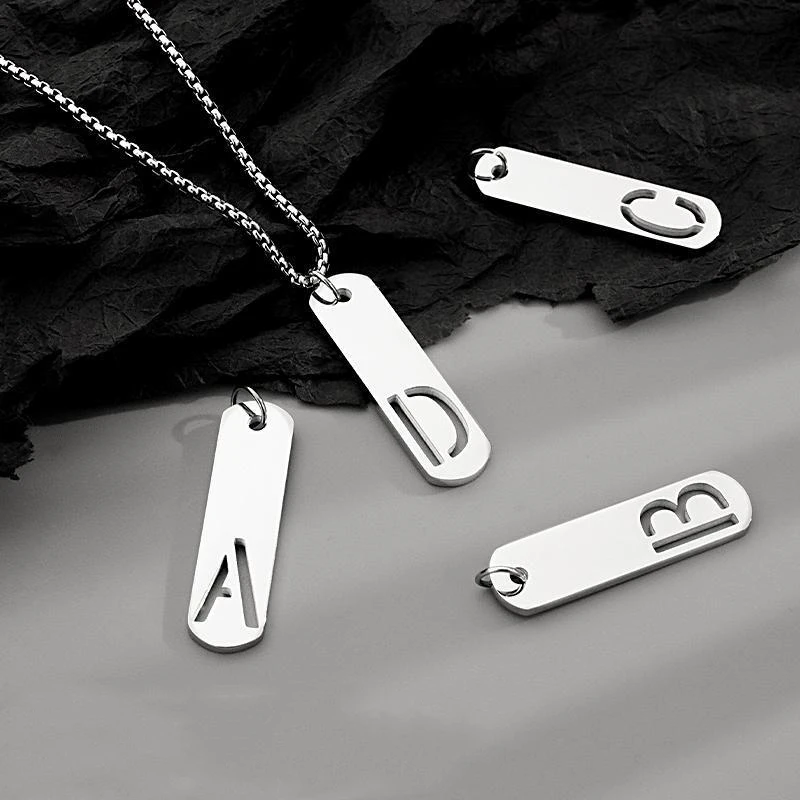 HNSP 316L Stainless Steel Initial Pendant Chain Necklace For Men Letter Tags Jewelry Accessories - Detail 1