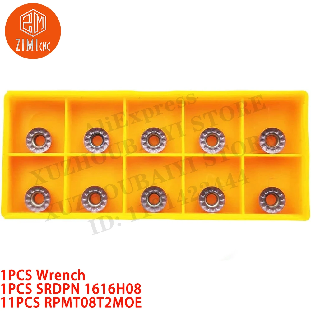 1PCS SRDPN1616H08 Indexável Suporte para ferramenta de torneamento de metal duro Ferramenta de corte de torno de metal + 10P RPMT08T2MOE-JS Metal Duro CNC Inserções de torneamento