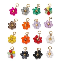 5pcs/Lot Crystal Small Flower Bead Pendant with Stainless Steel Connector for Earrings Necklace Pendant DIY Jewelry Making