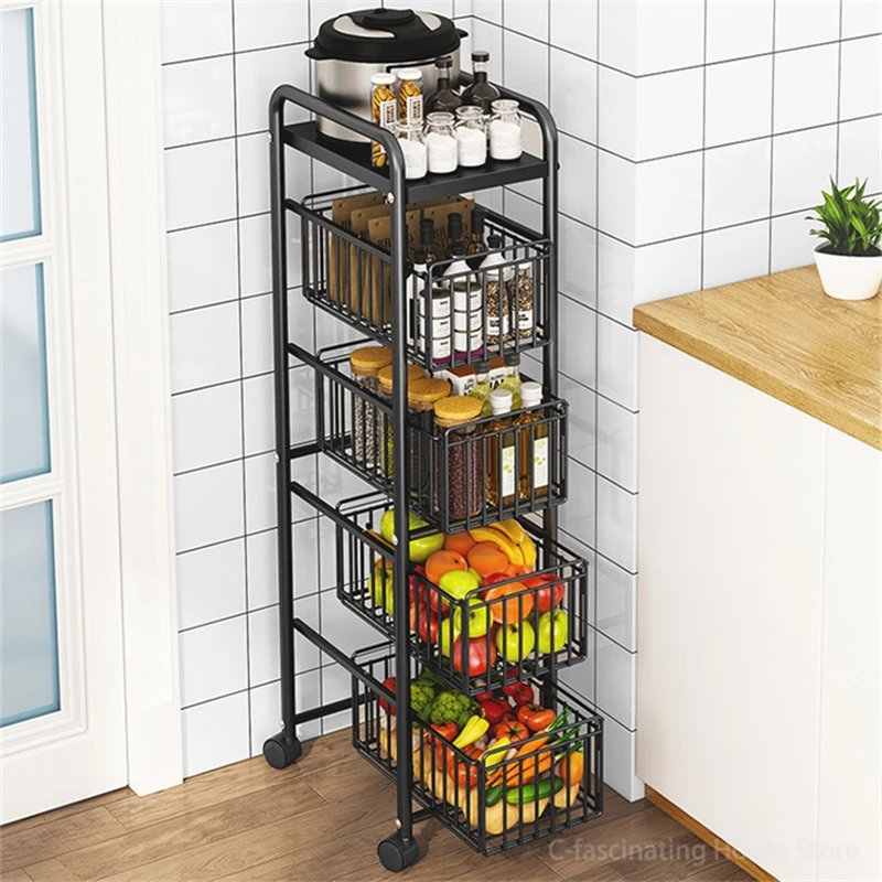 Modern Pull-out Shelves for Kitchen Organizer Slotted Shelf Floor-to-ceiling Multi-layer Home Organization and Storage Rack