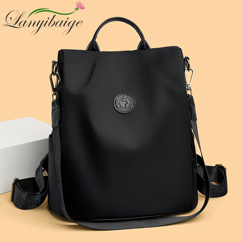

New High Quality Nylon Women Back Pack Solid Color Waterproof Travel Backpack Casual School Bags Girls Shoulder Bag Sac A Dos