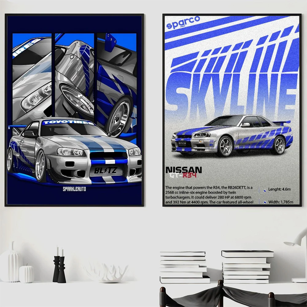 JMD GTR-R34 Paul Sports Car Walker Poster Wall Art Home Decor Room Decor Digital Painting Living Room Restaurant Kitchen Art