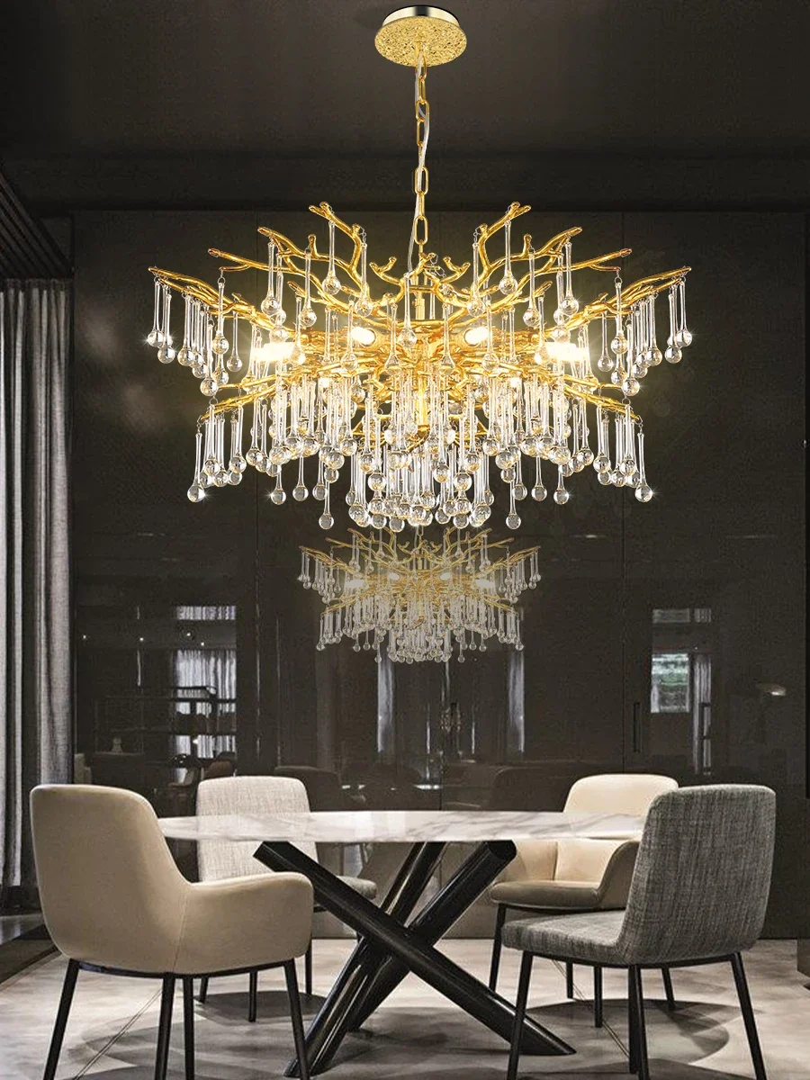 Nordic Modern Branch Crystal Chandeliers for Living Room Dining Room Hall Luxury Gold Raindrop Crystal Pendant Lamp Bedroom