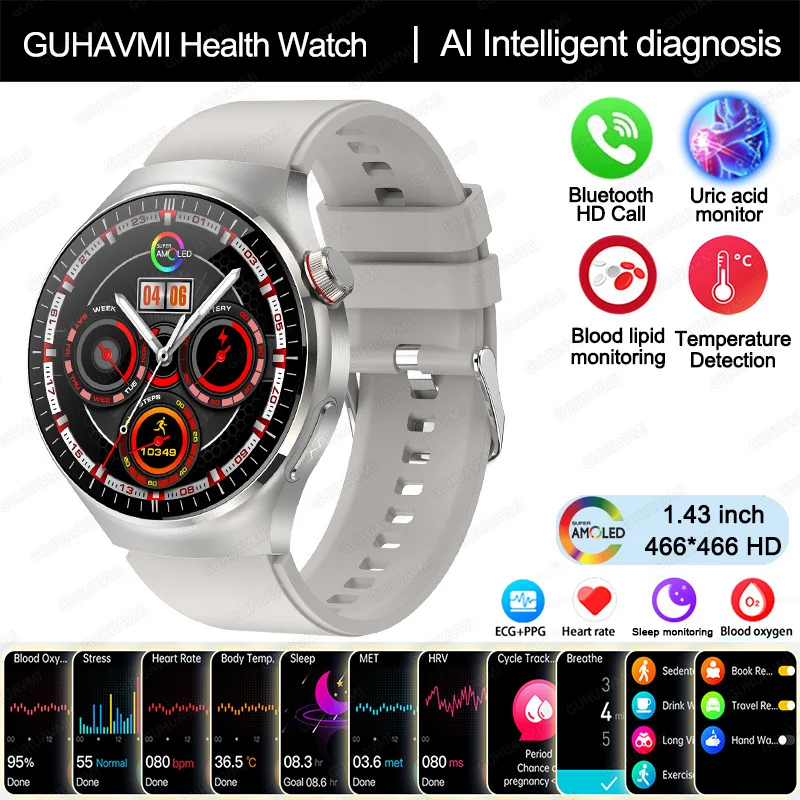 2025 Nieuwe slimme horloge van verpleegkwaliteit Bloedzuurstof Bloedlipide Urinezuur ECG + PPG Lichaamstemperatuur Bluetooth Oproep Gezondheid Smartwatch - afbeelding 1