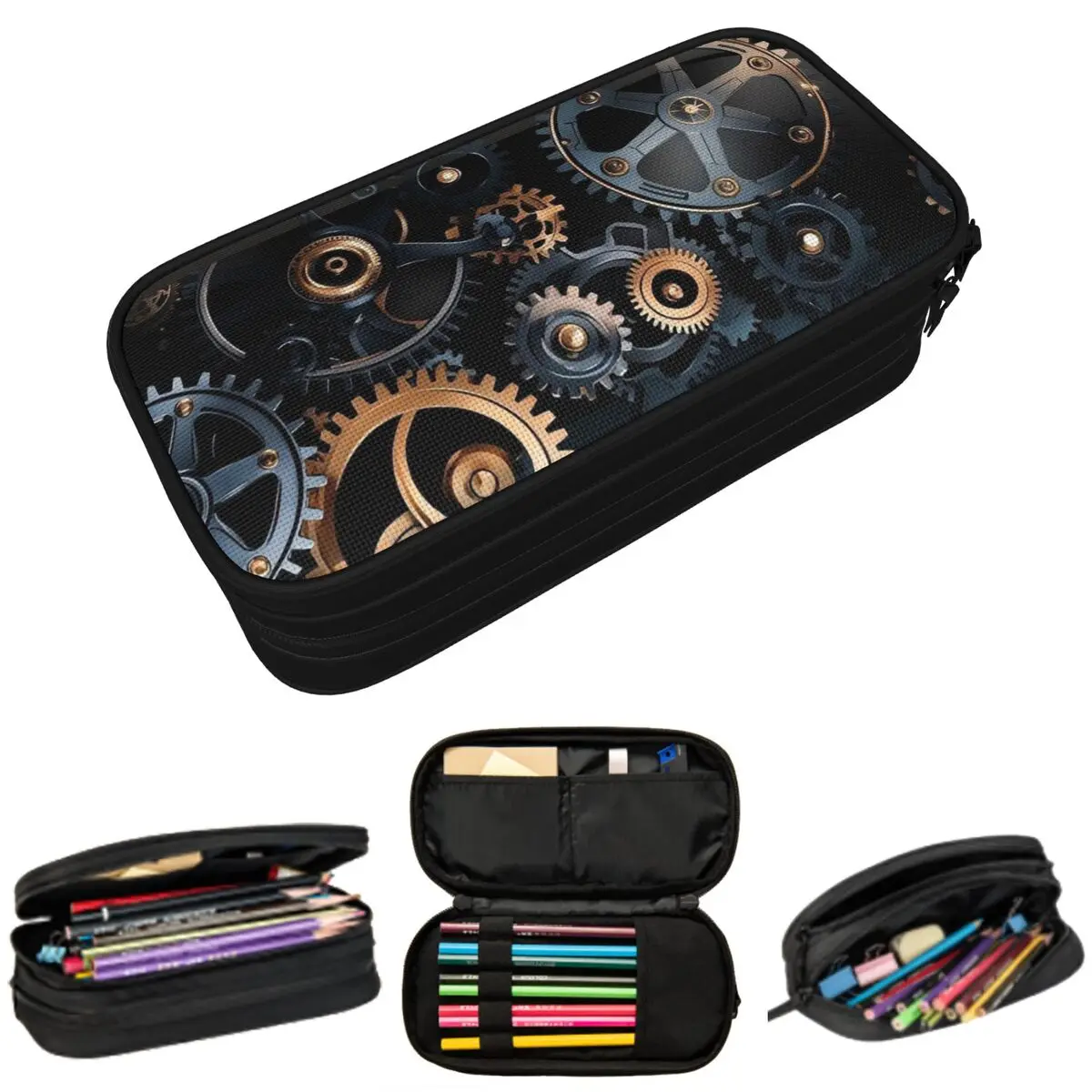 

Mechanical Machine Gears Steampunk Style Pencil Case for Studen School Pen Box Pencil Bag Stationery Supplies Pen Holder Bag