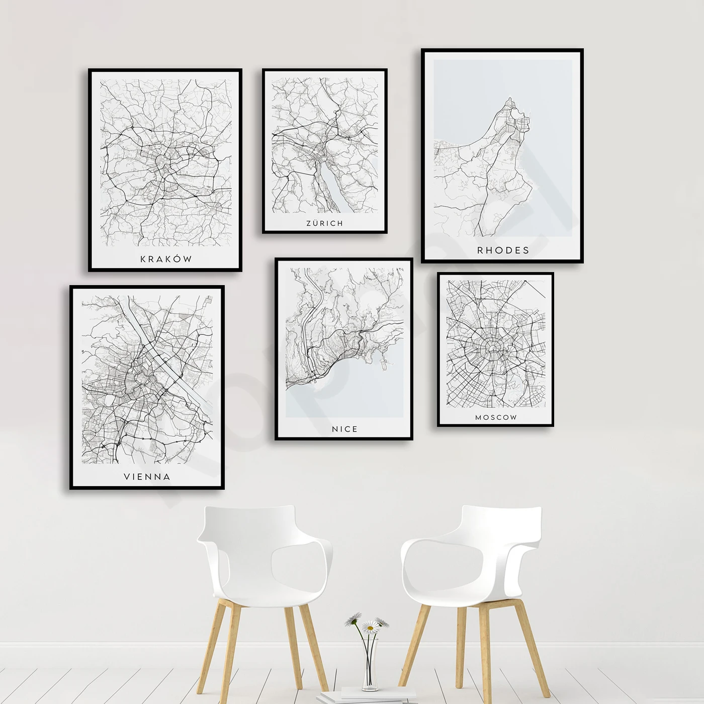 Hamburg Moscow Vienna Zurich Rhodes Krakow Lisbon Copenhagen Rome Munich Stockholm. City Travel Map Poster