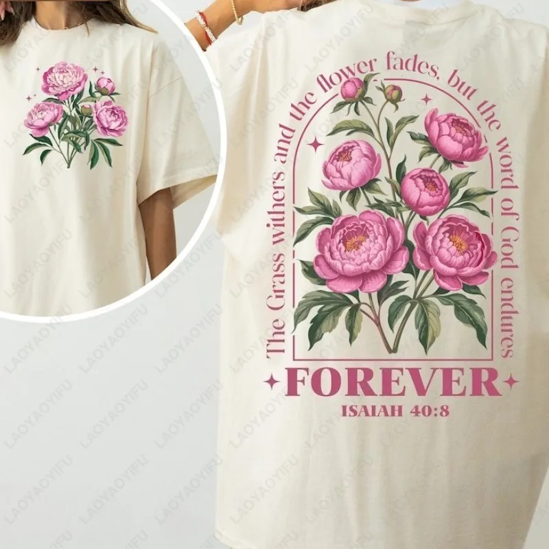 

Boho Christian Bible Verse Floral Cotton Shirts Vintage Faith Aesthetic Jesus Lover O-neck Printed Tops Women Clothes Ropa Mujer