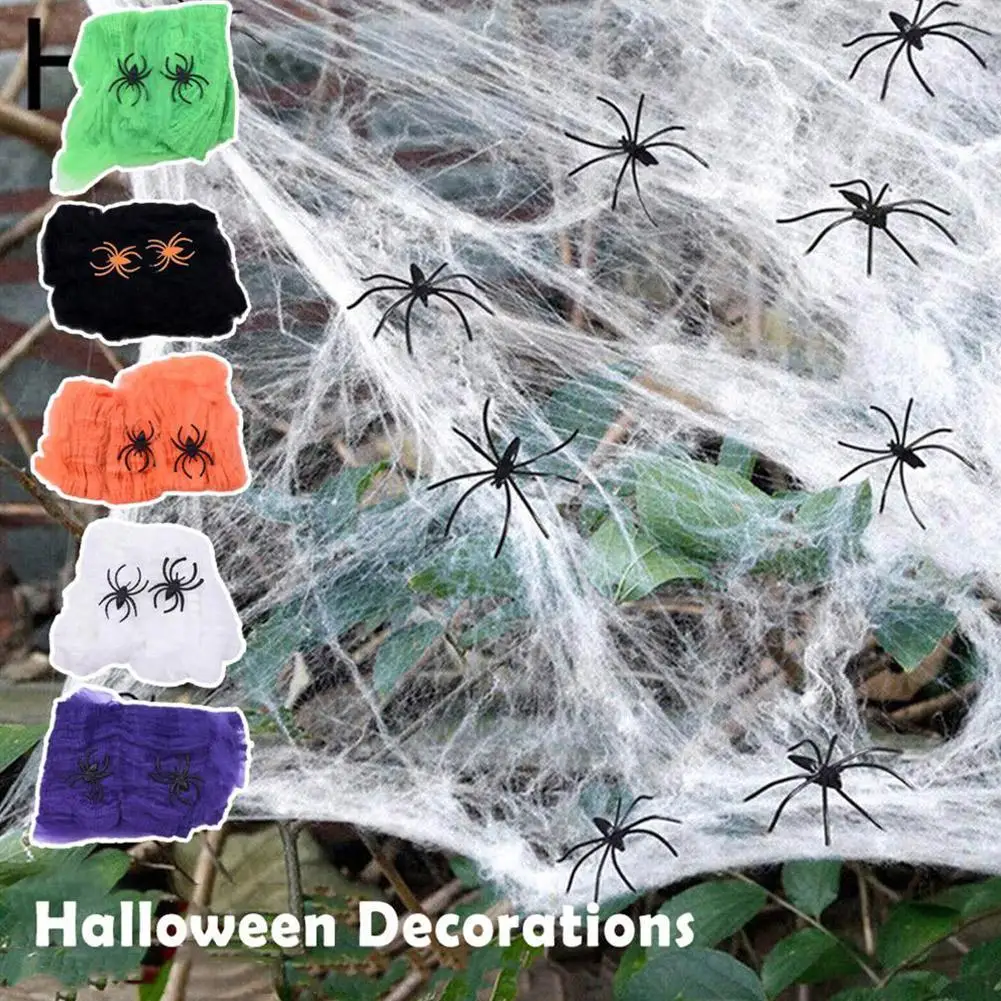 Halloween Decorations Artificial Spider Web Stretchy Cobweb Scary Party Halloween Decoration For Bar Haunted House Scene Props