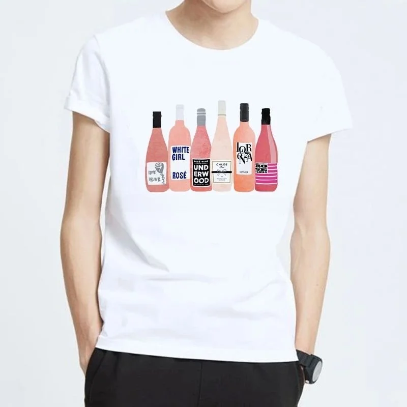 Classic Art Men's T-Shirt with Sparkling Wine Design One-Neck Customizable Hand-Painted Clothing Fashionable Retro Style
