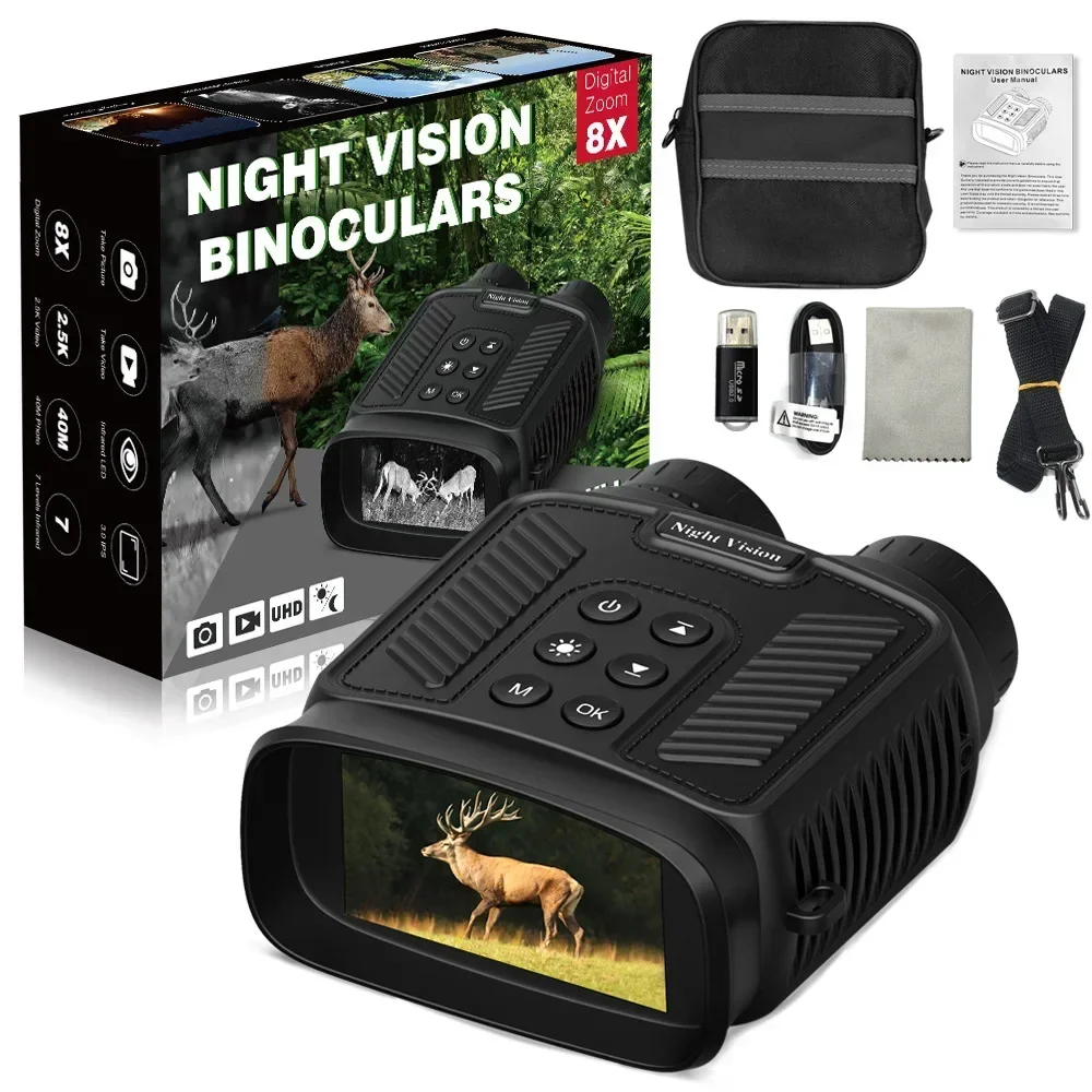 

Binocular Night Vision 2.5K Vidoe 40MP 5000mAh battery IR 850nm 8X Digital Zoom 250-300m full black for Outdoor Hunting DT59