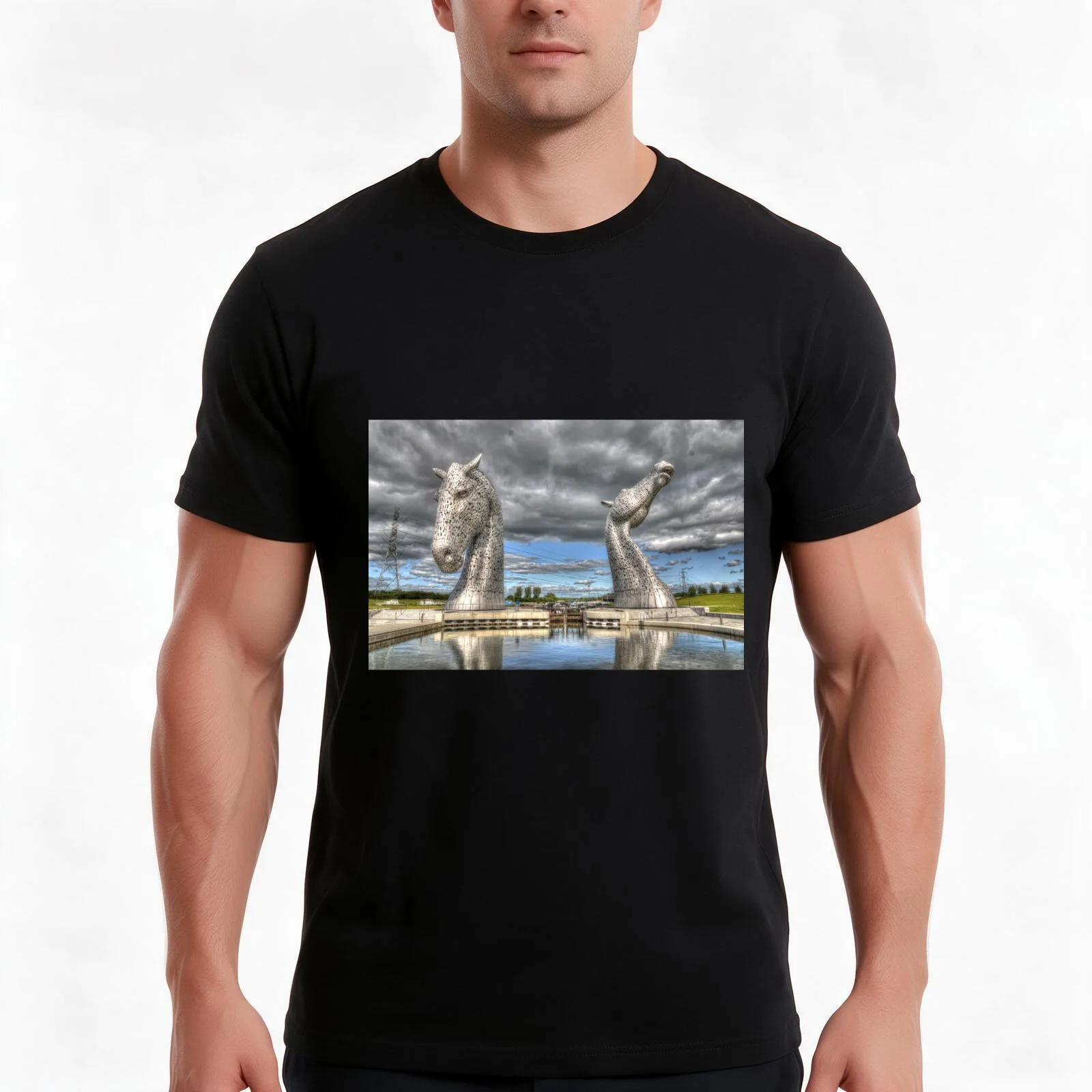 the Kelpies , Helix Park , Grangemouth654 T-Shirt, Summer Casual Cotton Tee, Oversized Streetwear Tops, Vintage Graphic Print