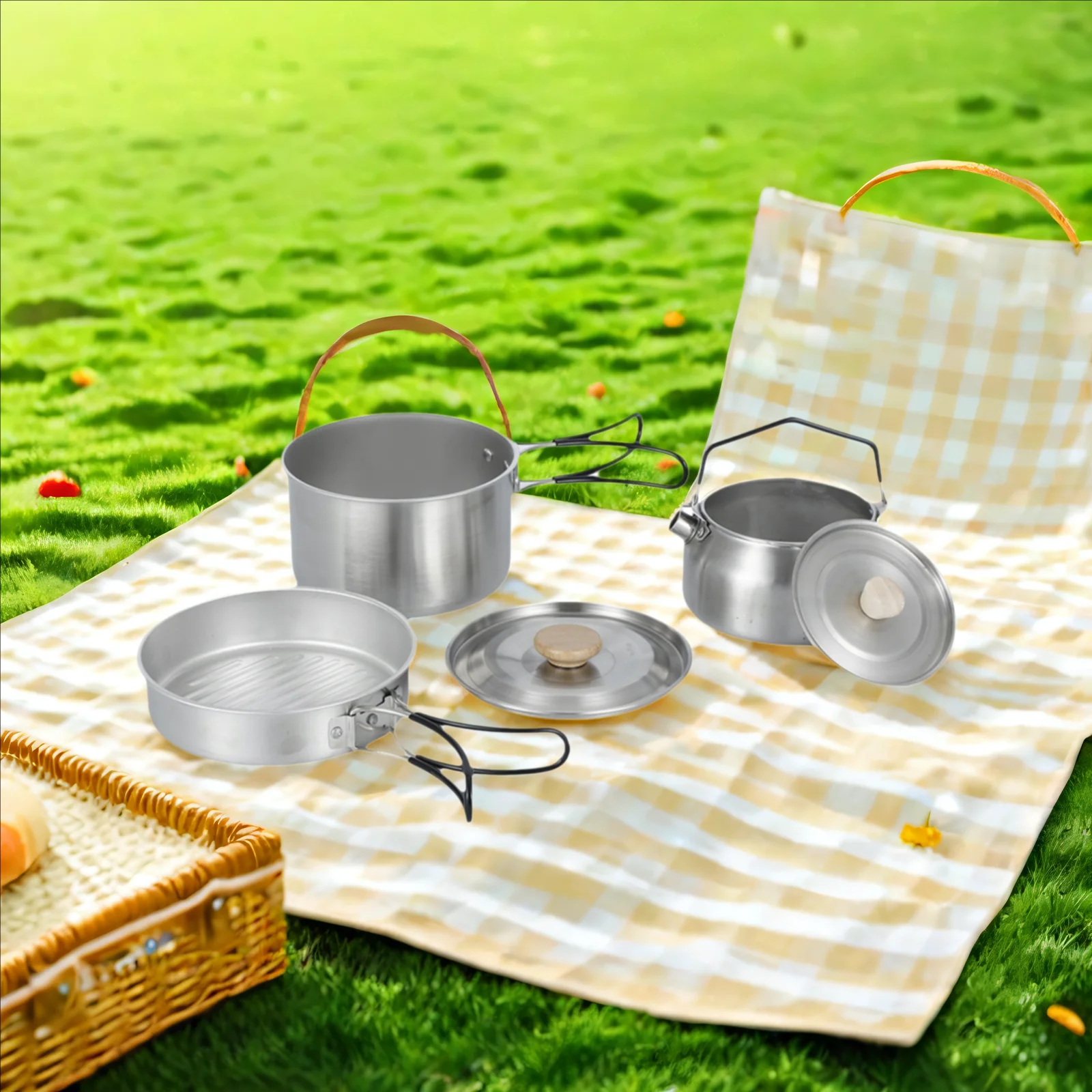 

Набор для кемпинга, складная ручка, легкое оборудование, многофункциональная сковорода, чайник для походов, барбекю, приготовления пищи на открытом воздухе