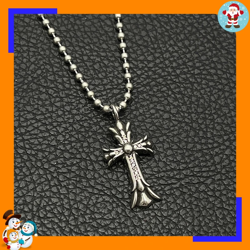 Vintage Medium Double Gold Diamond Cross Necklace Men's and Women's Sweater Chain Collarbone Chain Couple