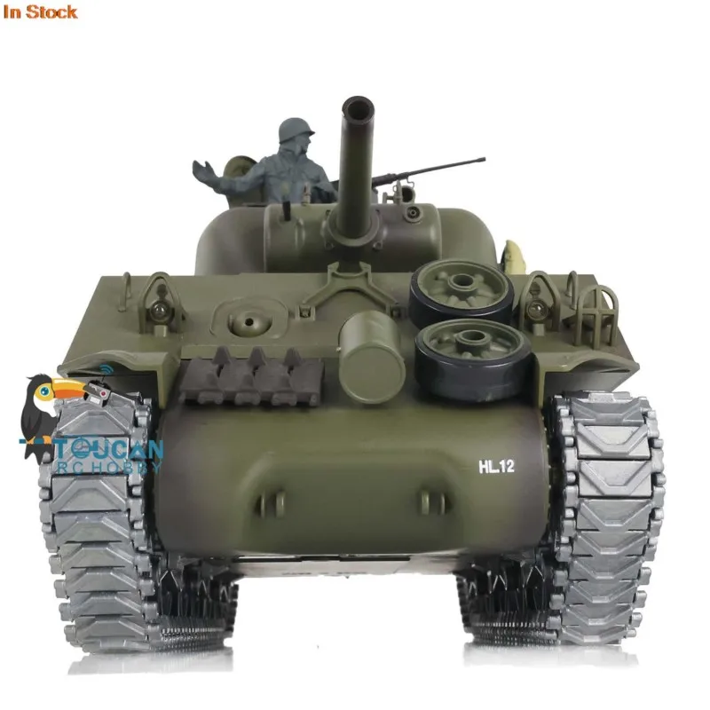 US Stock HengLong RC Tank 1/16 Customized 7.0 M4A3 Sherman 3898 Barrel Recoil 360° Metal Tracks Historical Military Toy Panzer