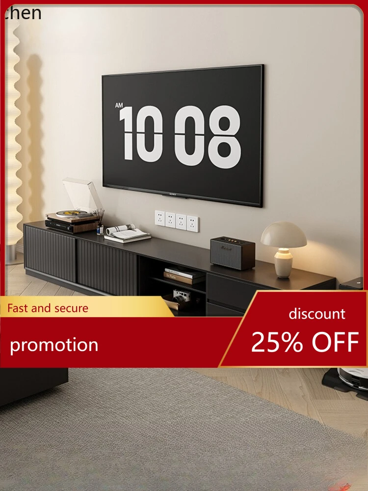 

HT Solid Wood TV Cabinet Living Room Simple Modern Black Wall Floor TV Cabinet